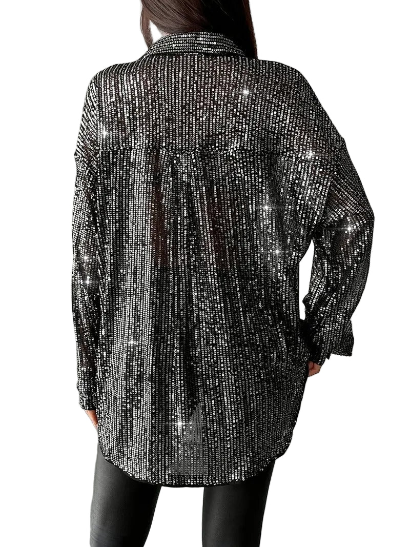 Sequined Loose Long Sleeve Shirt