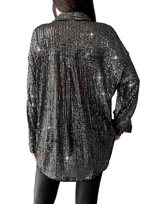 Sequined Loose Long Sleeve Shirt