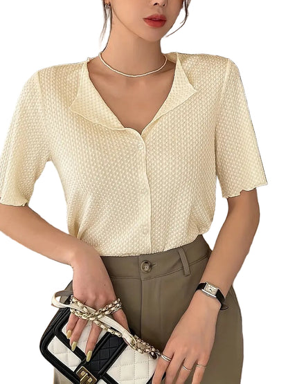 Casual Short Sleeve Ruffle Shirt