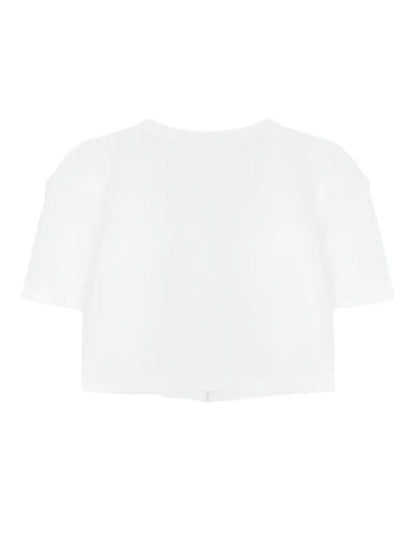 V-Neck Short Sleeve Shirt with Heart-Shaped Buttons