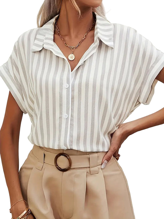Casual Summer Striped Short Sleeve Shirt